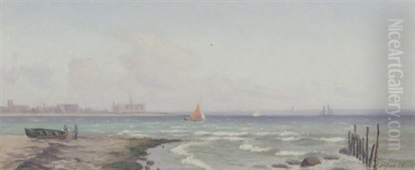 Sejlskibe Ud For Kronborg by Alfred Olsen