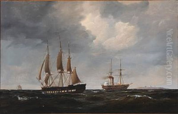 Seascape With Sailing Ships by Carl Julius Emil Olsen