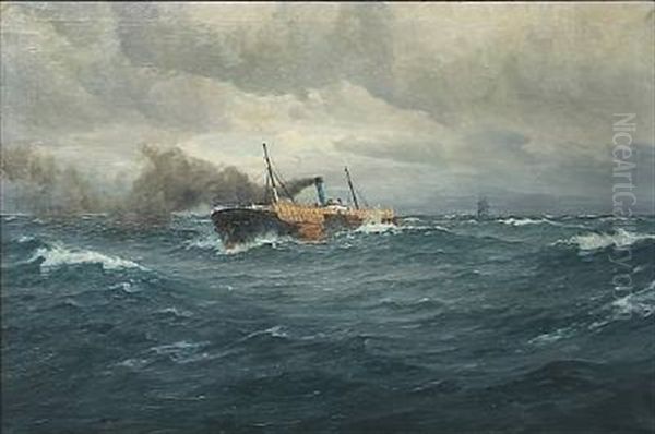 Marine With A Freighter In Heavy Sea by Christian Benjamin Olsen