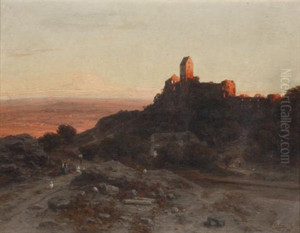 Castle Ruins In An Extensive Summer Landscape, Hungary by Karl Eduard Onken