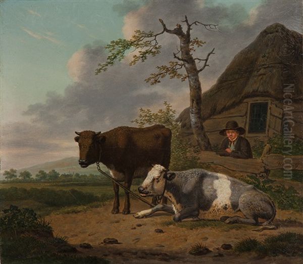 Deux Boeufs Devant Une Ferme by Hendrik Van Oort