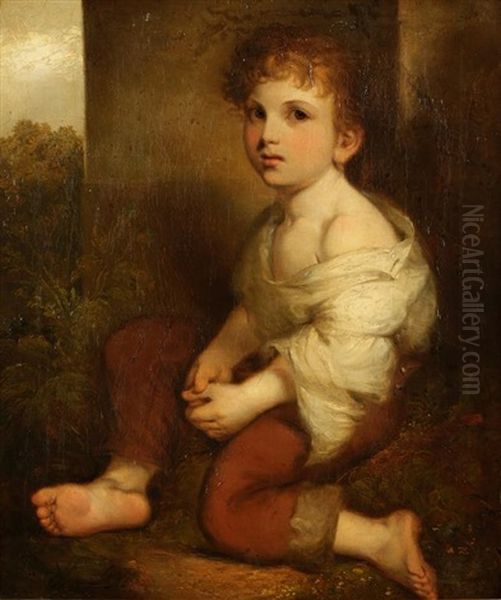 Study Of A Young Peasant Boy Seated Outside A House by John Opie