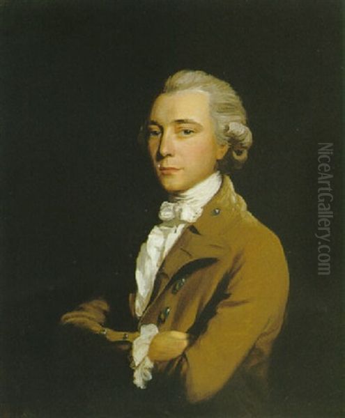 Portrait Of Samuel Ward, Half Length, Wearing A Brown Coat And A White Stock by John Opie