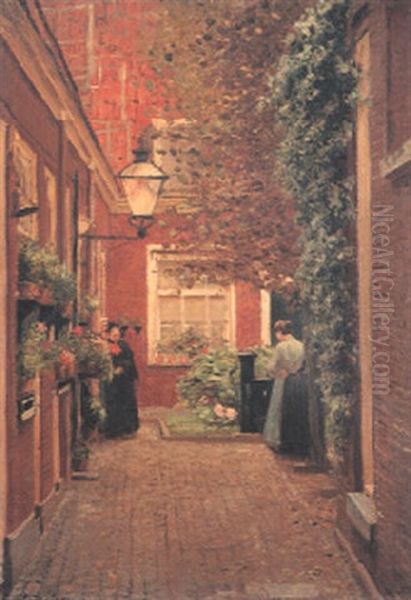 Hinterhof Mit Drei Frauen by Ernst Oppler