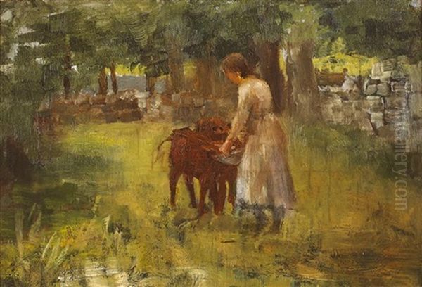 Girl Feeding Calves by Walter Frederick Osborne