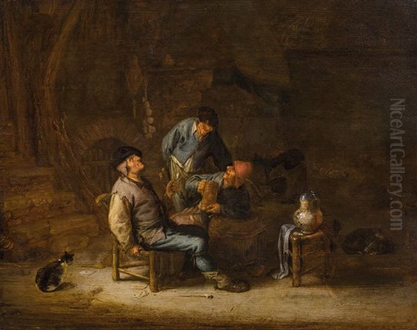 Three Peasants With Dog And Cat by Adriaen Jansz van Ostade