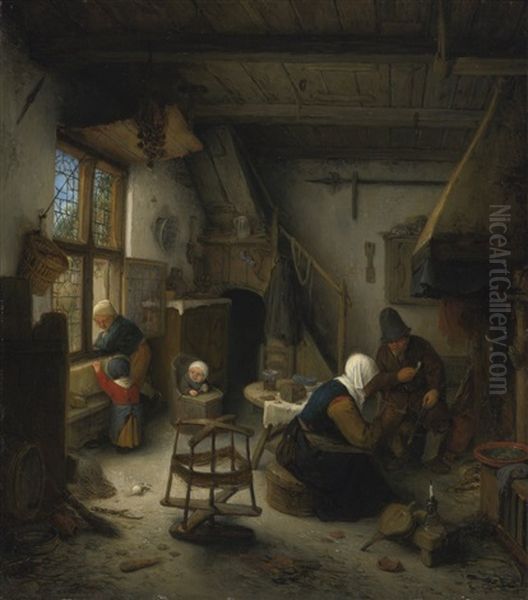 A Peasant Family In A Cottage After A Meal by Adriaen Jansz van Ostade