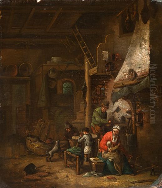 Kucheninterieur Mit Bauernfamilie by Adriaen Jansz van Ostade