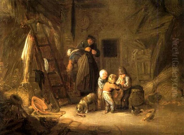 Paysans Et Enfants Dans Une Grange by Isaac Van Ostade