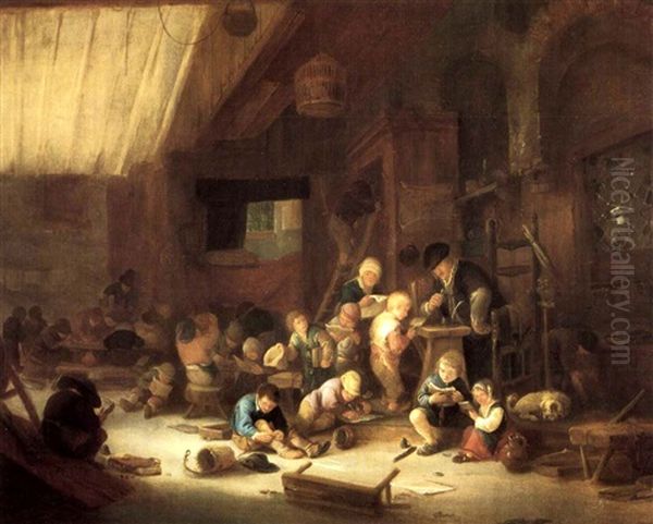 A Village Schoolroom With Children Learning To Read by Isaac Van Ostade