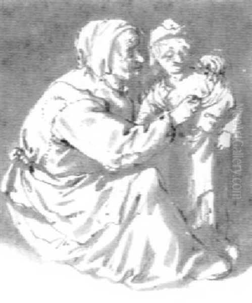 A Woman Dressing A Child by Isaac Van Ostade