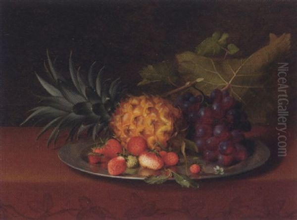 A Pineapple, Strawberries And Grapes On A Pewter Platter by Otto Didrik Ottesen