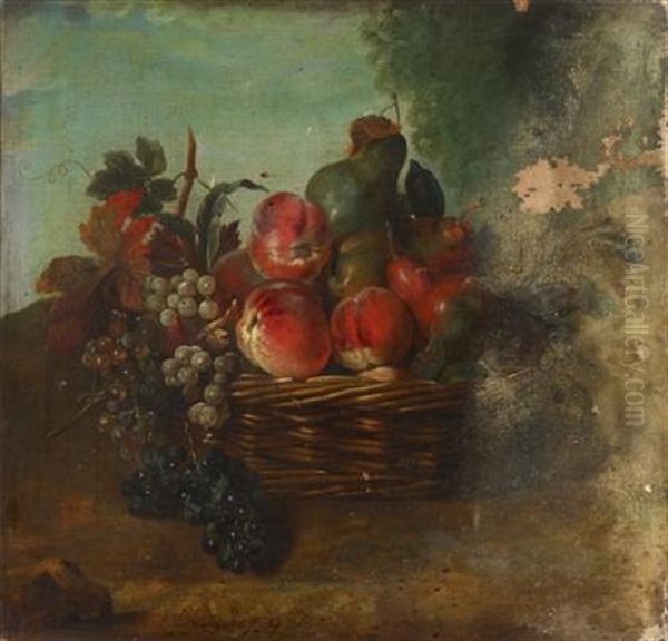 Mixed Fruits In A Basket by Jean-Baptiste Oudry