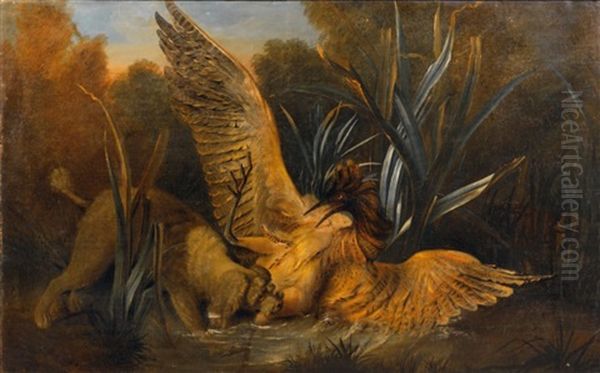 Chien Barbet Attaquant Un Butor by Jean-Baptiste Oudry