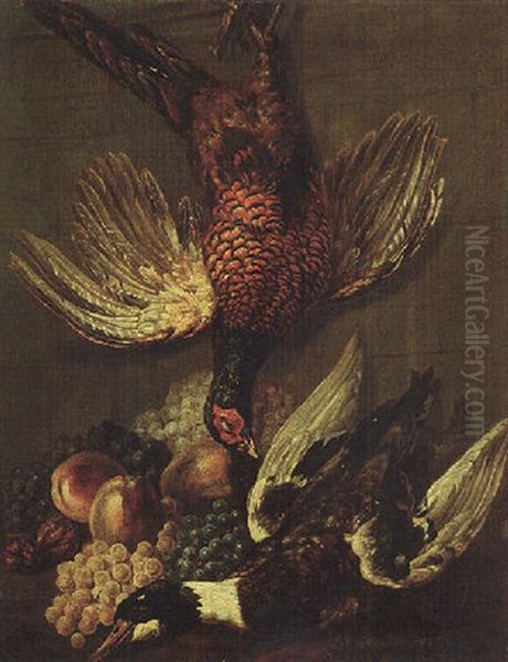 Still Life Of Fruit With A Hung Pheasant And Duck by Jean-Baptiste Oudry