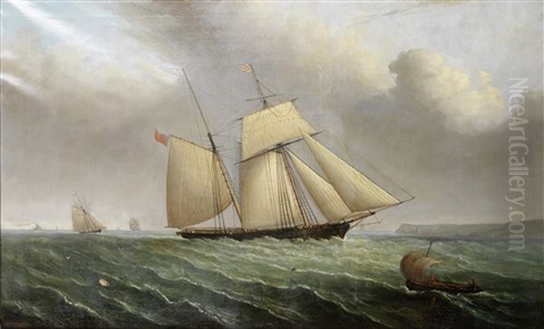 The Jersey Schooner Guillelmo And Other Shipping Off The Coast by Philip John Ouless