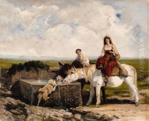 Rest By A Well In The Abruzzi by Filippo Palizzi