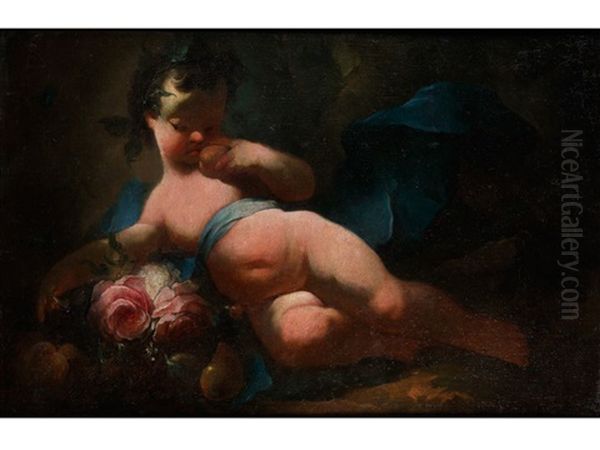 Supraportbild Mit Darstellung Eines Auf Rosen Liegenden Putto (or Circle Of Franz Sigrist) by Franz Xaver Karl Palko