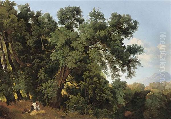 Harvesting In An Italianate Landscape by Gustaf Wilhelm Palm