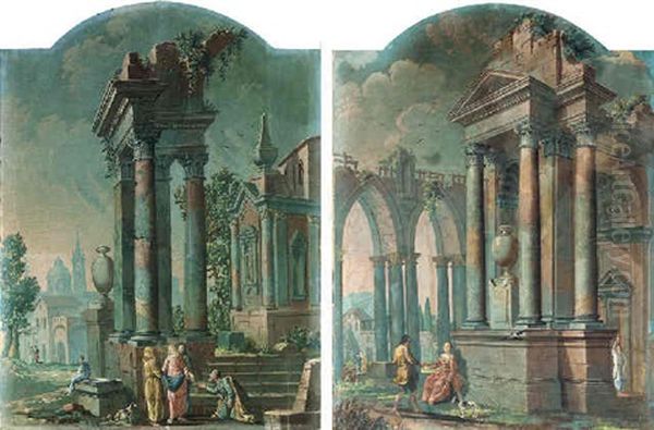 Capricci Of Classical Ruins With Figures by Pietro Paltronieri