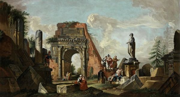 A Capriccio Of Architectural Ruins by Giovanni Paolo Panini