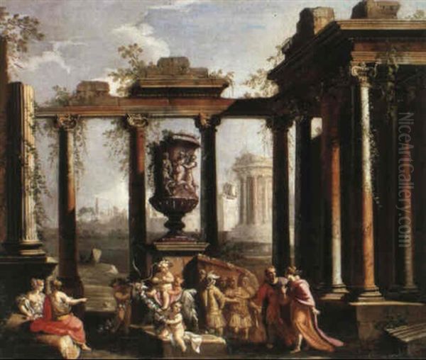 Ruinenlandschaft Mit Frauen Beim Schmucken Des Bacchus by Giovanni Paolo Panini