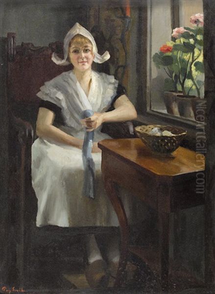 Hollandische Trachtenfrau Bei Der Arbeit by Emil Pap