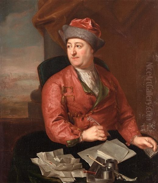 A Writing Gentleman In A Pink Banyan by Lorenz Pasch the Elder