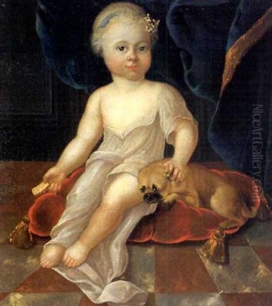 Portratt Av Flicka Med Hund by Lorenz Pasch the Elder