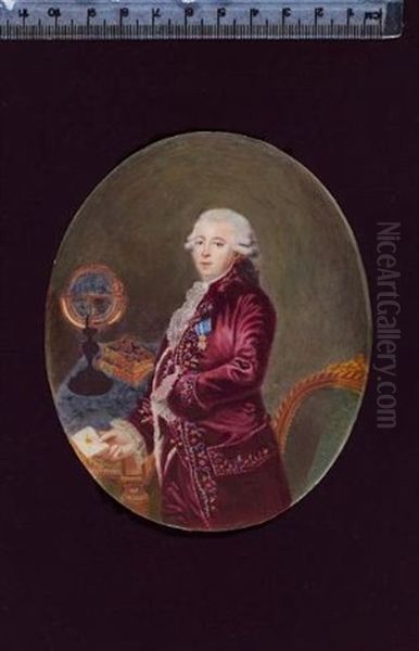 A Gentleman, Abel-francois Poisson (?), Marquis De Marigny, Wearing Cerise Coat Embroidered With Floral Motif, White Lace Cuffs And Cravat, His Powdered Wig Worn En Queue With A Black Ribbon Bow by Pierre Pasquier