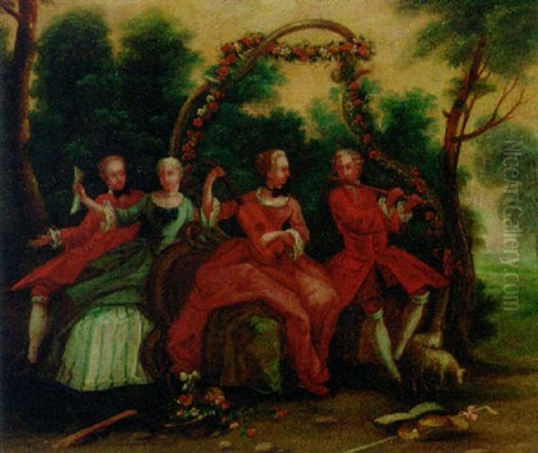 Elegant Couples Making Music In A Landscape by Jean-Baptiste Pater