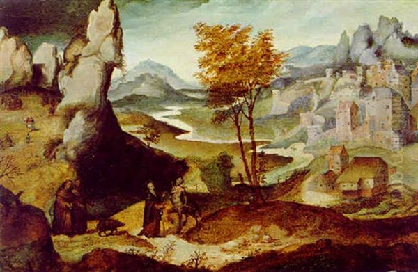 Antonius Abbas Wird In Der Wuste Von Einem Bosen Geist In Gestalt Eines Kentauren Versucht by Joachim Patinir