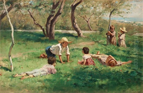 Children Playing Outdoors by Georg Pauli