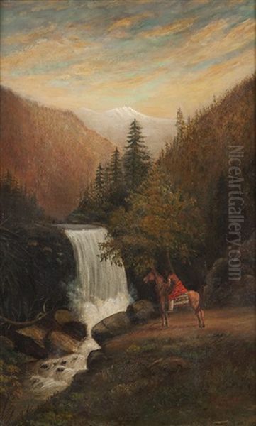 Indian Rider Near A Waterfall by Edgar Samuel Paxson