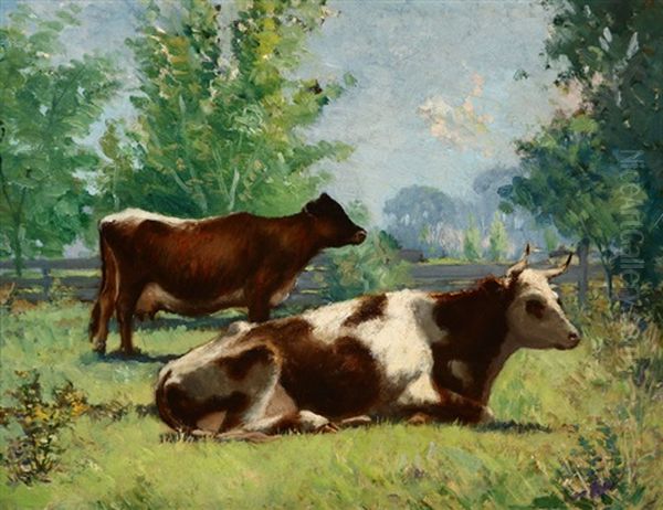 Cows In A Verdant Landscape by William Houghton Sprague Pearce