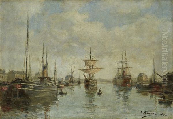 Bateaux Dans Le Port Du Havre by Charles Francois Pecrus