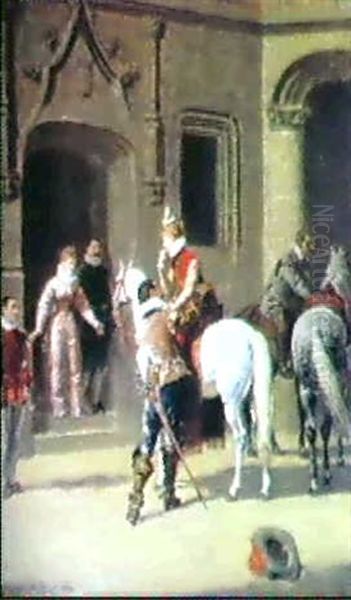 L'arrivee Des Visiteurs Au Chateau by Charles Francois Pecrus