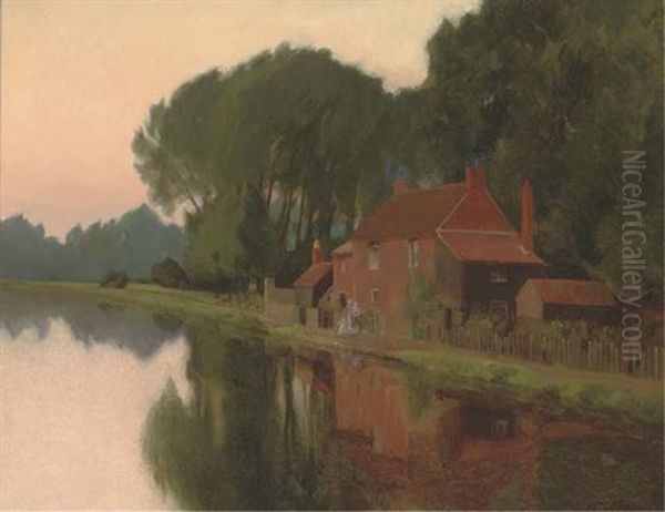 On The Rouen To Nantes Canal At Rochefort En Terre by Leon Germain Pelouse