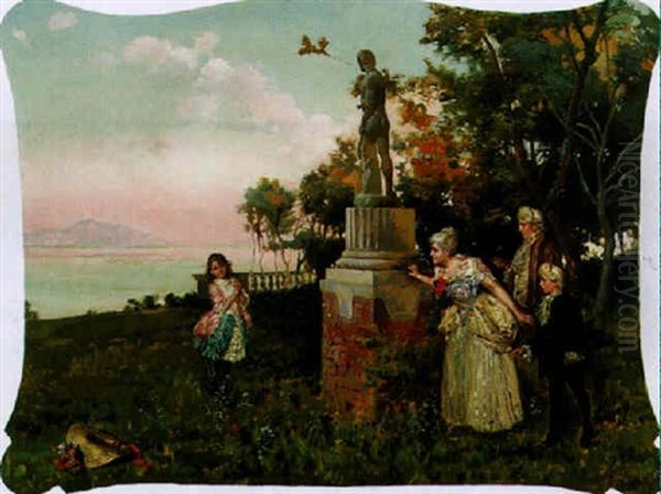 Vue Sur Portofino, Scene Familiale Devant Une Villa by Giuseppe Pennasilico