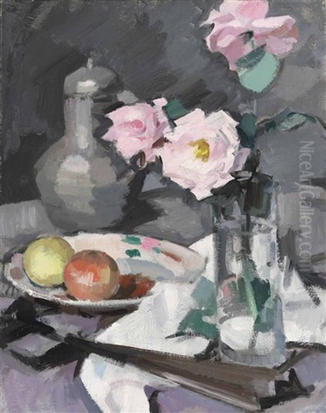 Still Life With Roses, Apples And Coffee Pot by Samuel John Peploe