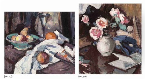 Still Life With Roses (+ Still Life With Wine Glass And Fruit, Verso) by Samuel John Peploe