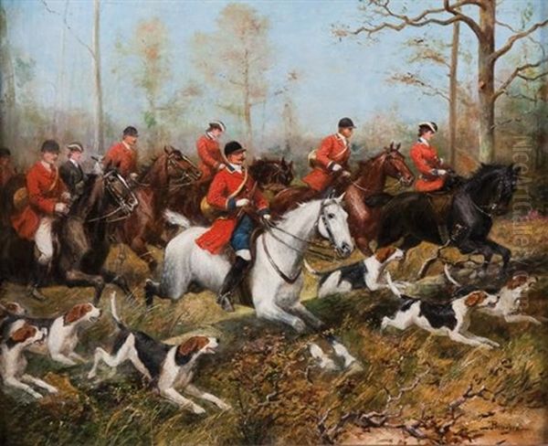 Scene De Chasse A Cour by Paul Emile Leon Perboyre