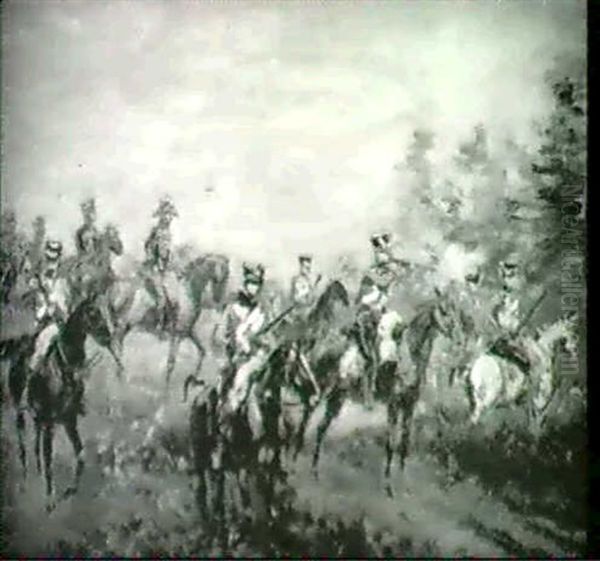 Hussards En Sous-bois by Paul Emile Leon Perboyre