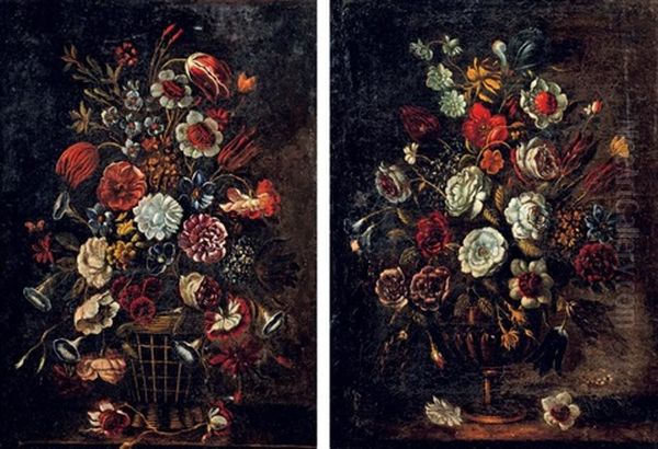 Bouquet De Fleurs Dans Un Vase (+ Bouquet De Fleurs Dans Une Corbeille; 2 Works) by Bartolome Perez