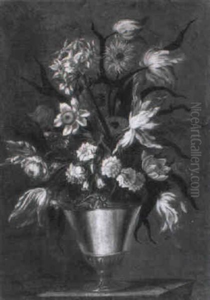 Bouquet De Fleurs Dans Un Vase Orne De Bronze Dore by Bartolome Perez