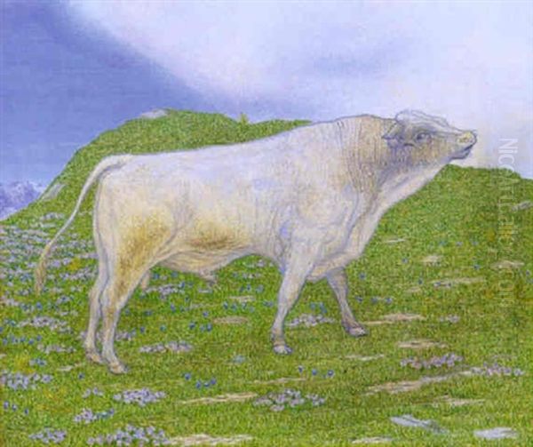 Stier Auf Der Hochalp by Alexandre Perrier