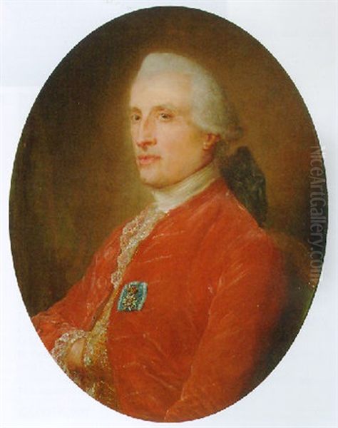 Portrait Of A Gentleman Wearing A Red Coat And An Order Badge by Jean-Baptiste Perronneau