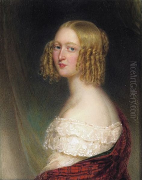 Bildnis Einer Blonden Dame Mit Stoppellocken Und Kariertem Shawl by Emanuel Thomas Peter