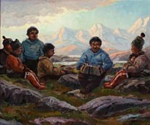 Inuits Gathering For Community Singing by Emanuel A. Petersen