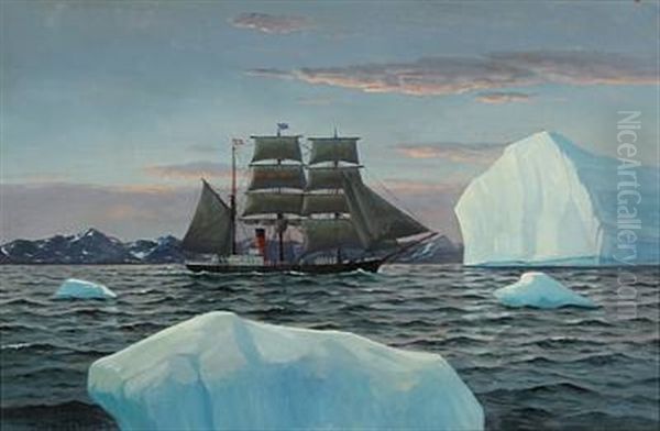 Barken Ivigtut (view From Greenland With The Barque Ivigtut) Oil Painting - Emanuel A. Petersen